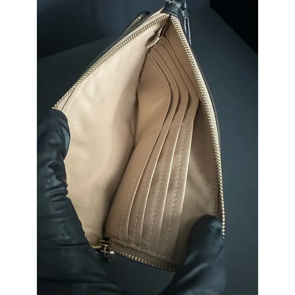 Coach C7368 Double Zip Colorblock Pebbled Leather Wristlet Wallet Ivory Taupe